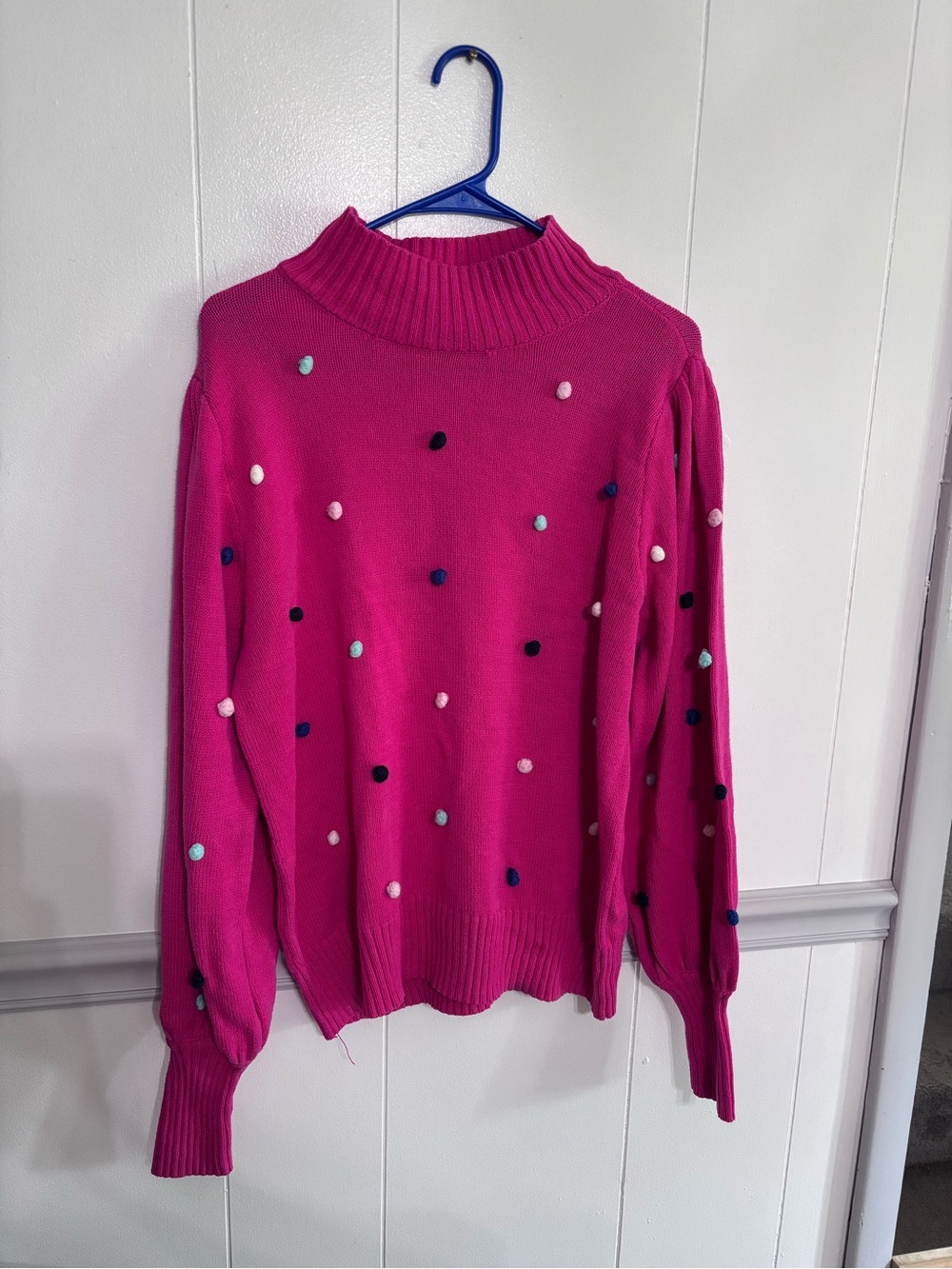 crown & ivy Hot Pink Pom-Pom Mock Neck Sweater
